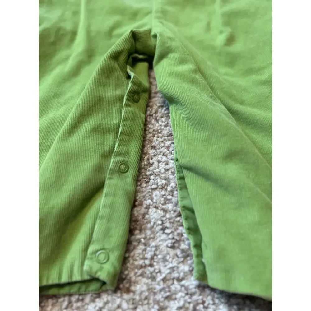 MANO Handmade Christmas Smocked Reindeer Sleigh Green Corduroy Overalls 2T